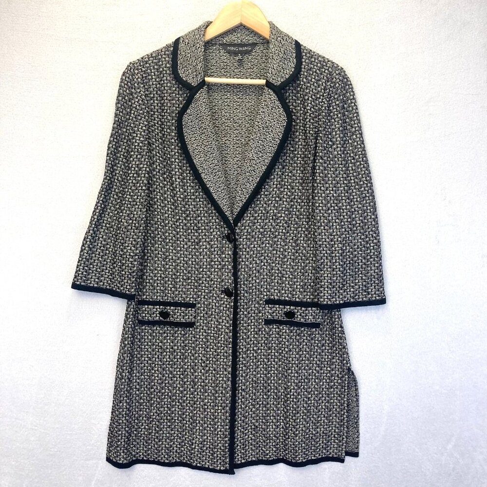 Ming Wang Knit Cardigan Tunic Womens Small S Business Blazer Black Long Mature